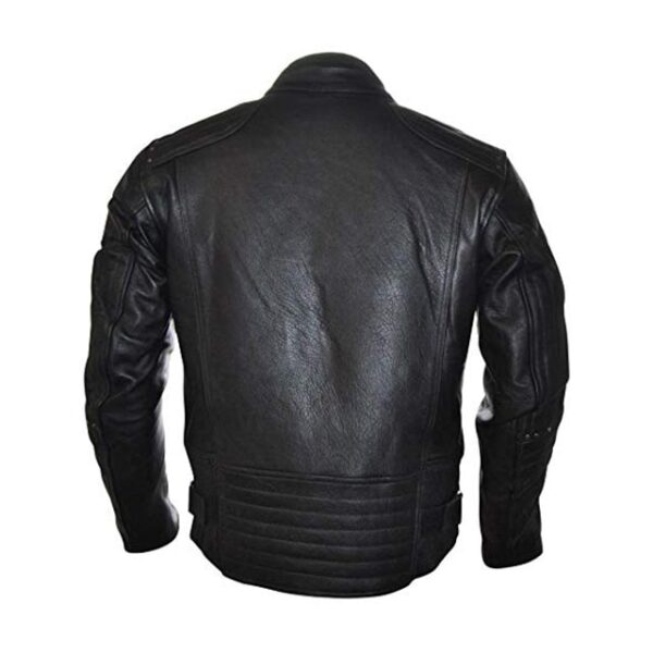 Giacca da motociclista nera in vera pelle di vacchetta da uomo