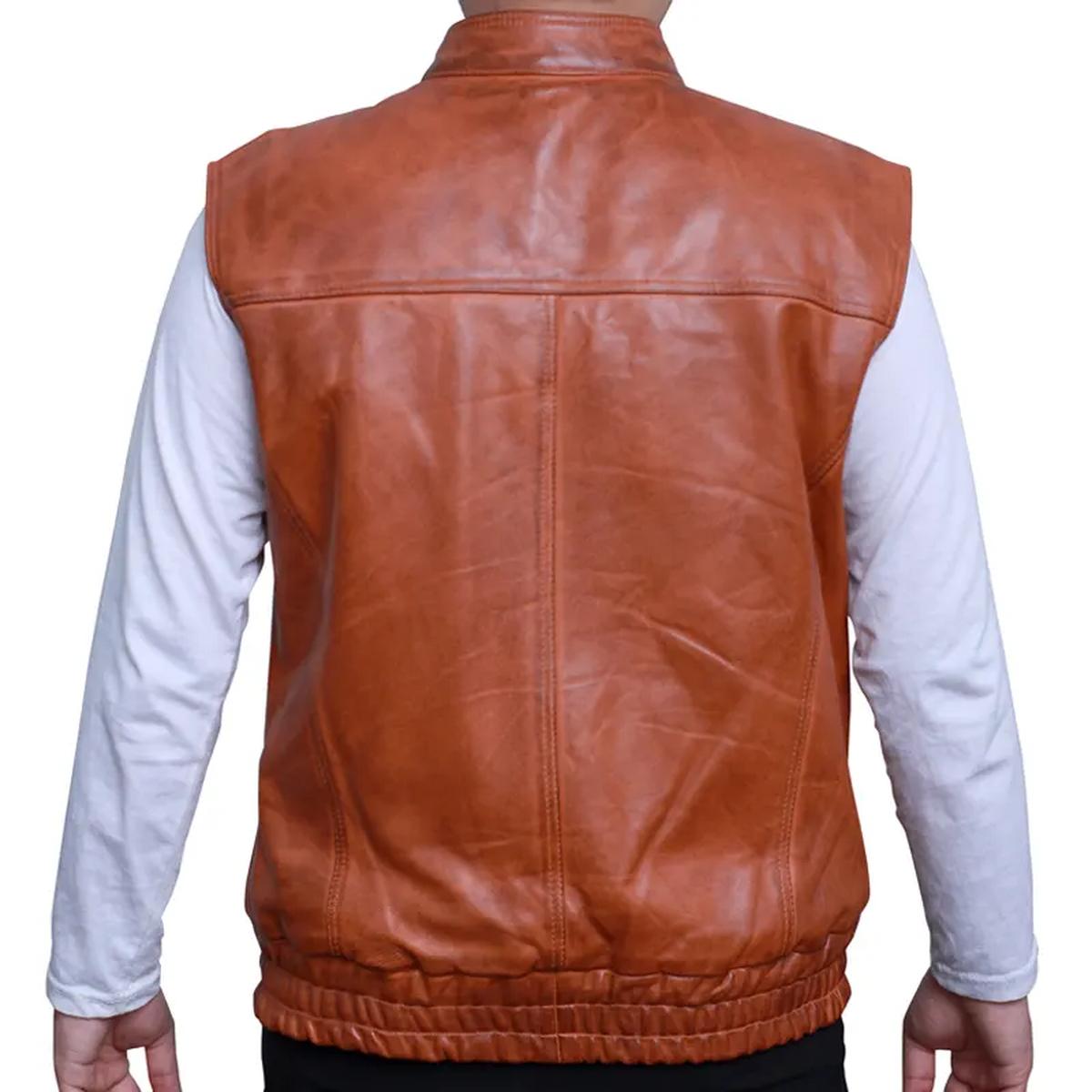Gilet in pelle marrone da motociclista rocker da uomo alla moda
