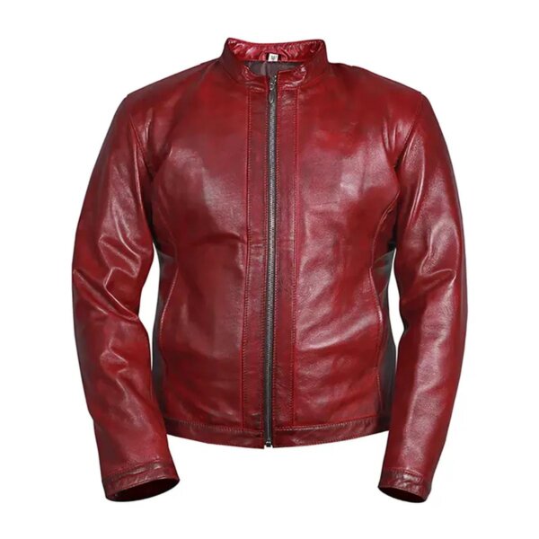 Giacca in pelle rossa da uomo in stile motociclista