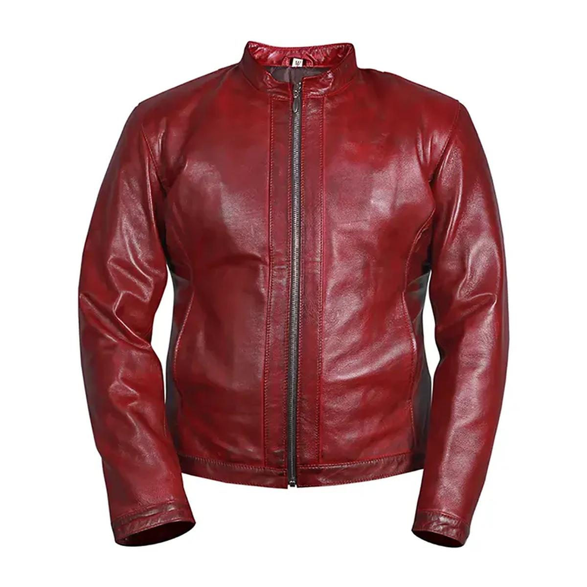 Giacca in pelle rossa da uomo in stile motociclista