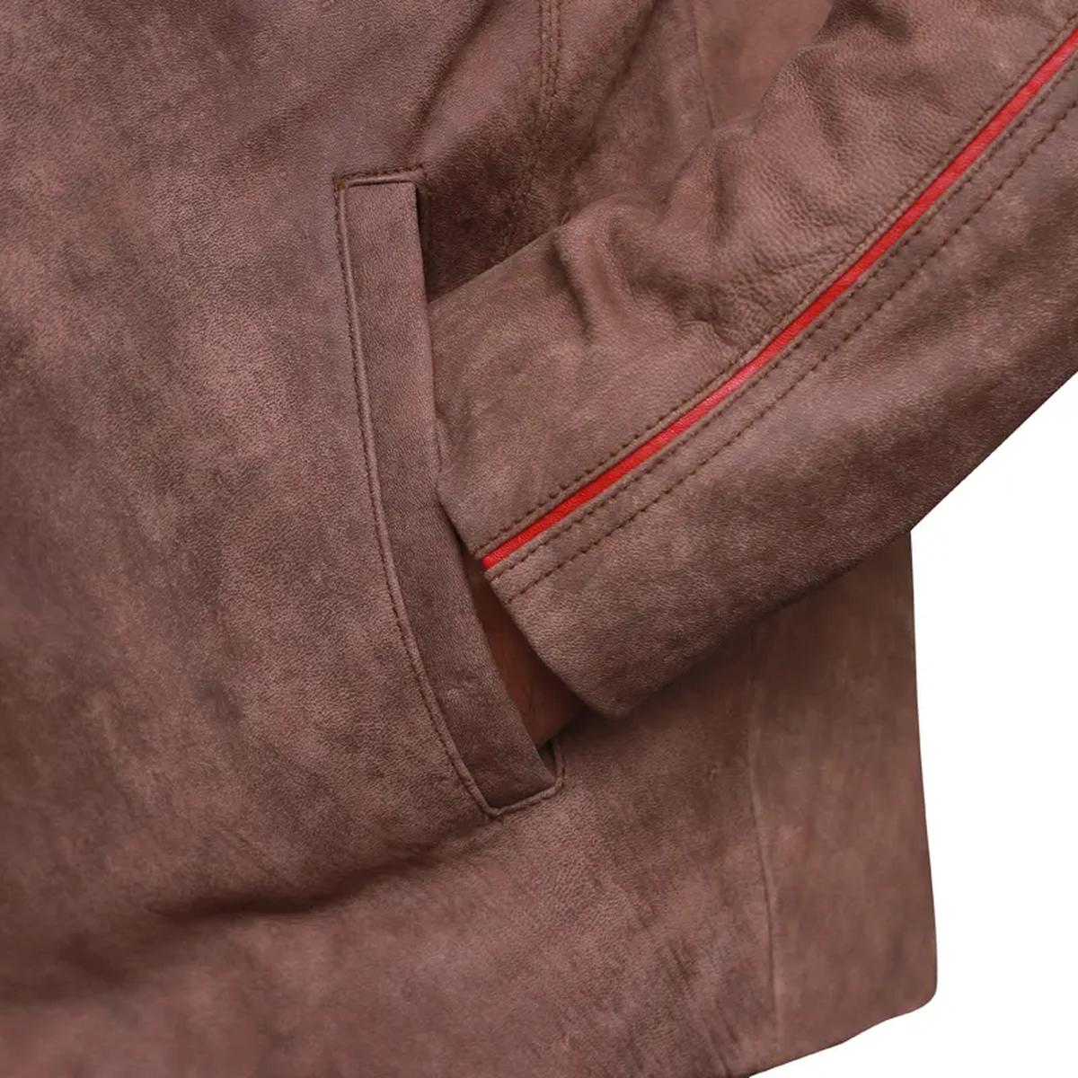 Giacca in pelle marrone chiaro effetto invecchiato da uomo