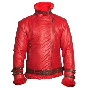 Giacca in pelle di montone rossa da uomo