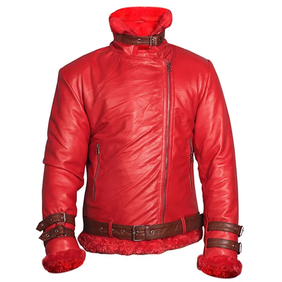Giacca in pelle di montone rossa da uomo