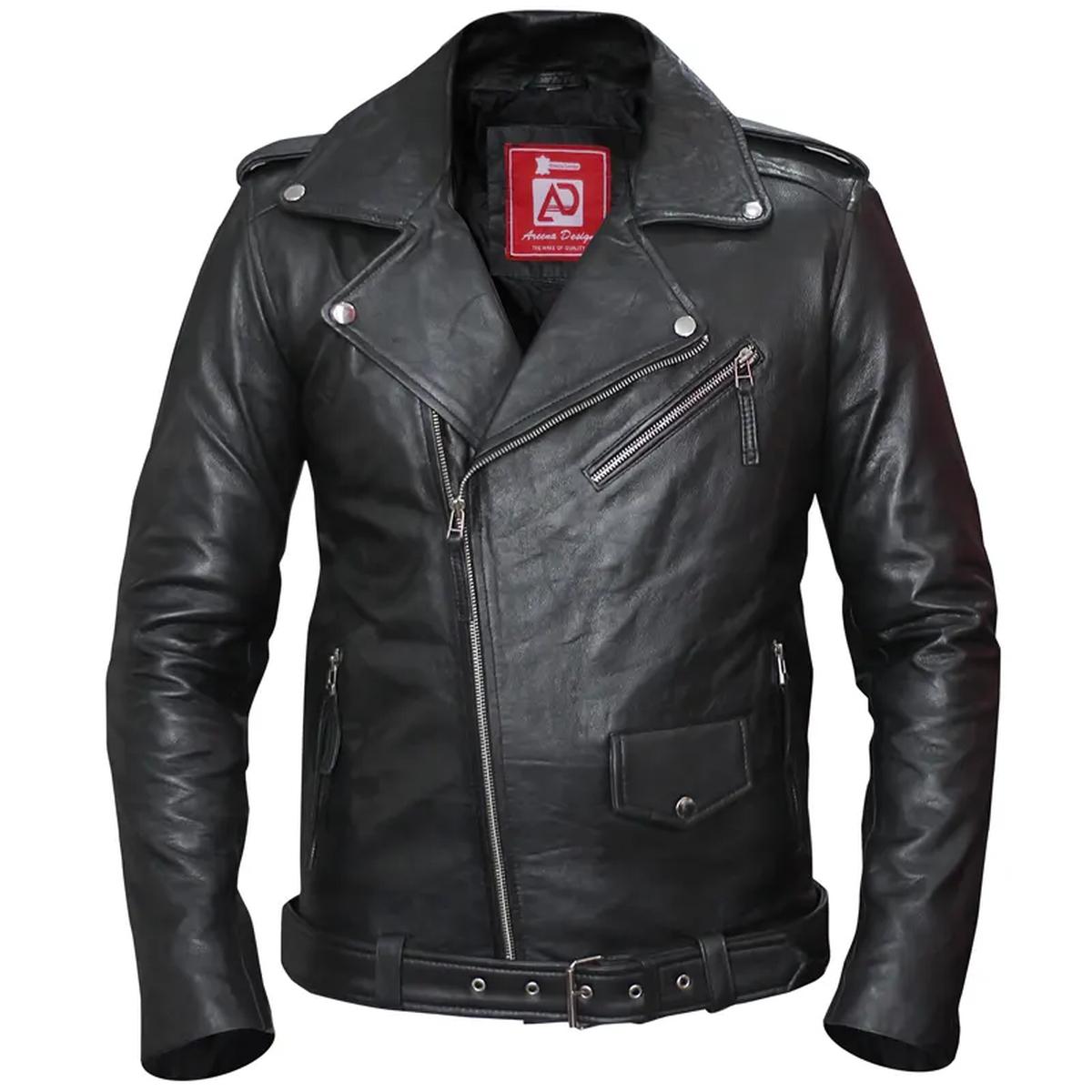 Giacca in pelle da uomo slim fit in stile motociclista