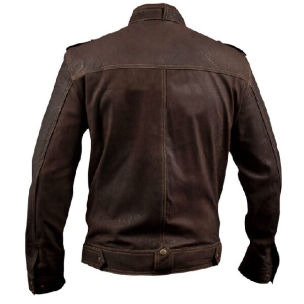 Giacca da motociclista in pelle marrone stone washed slim fit da uomo
