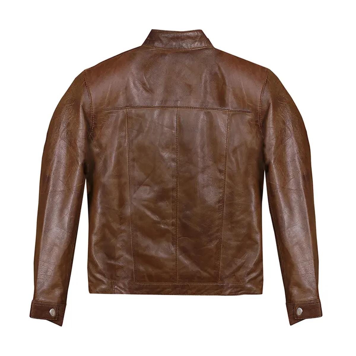 Giacca in pelle marrone da motociclista retrò da uomo