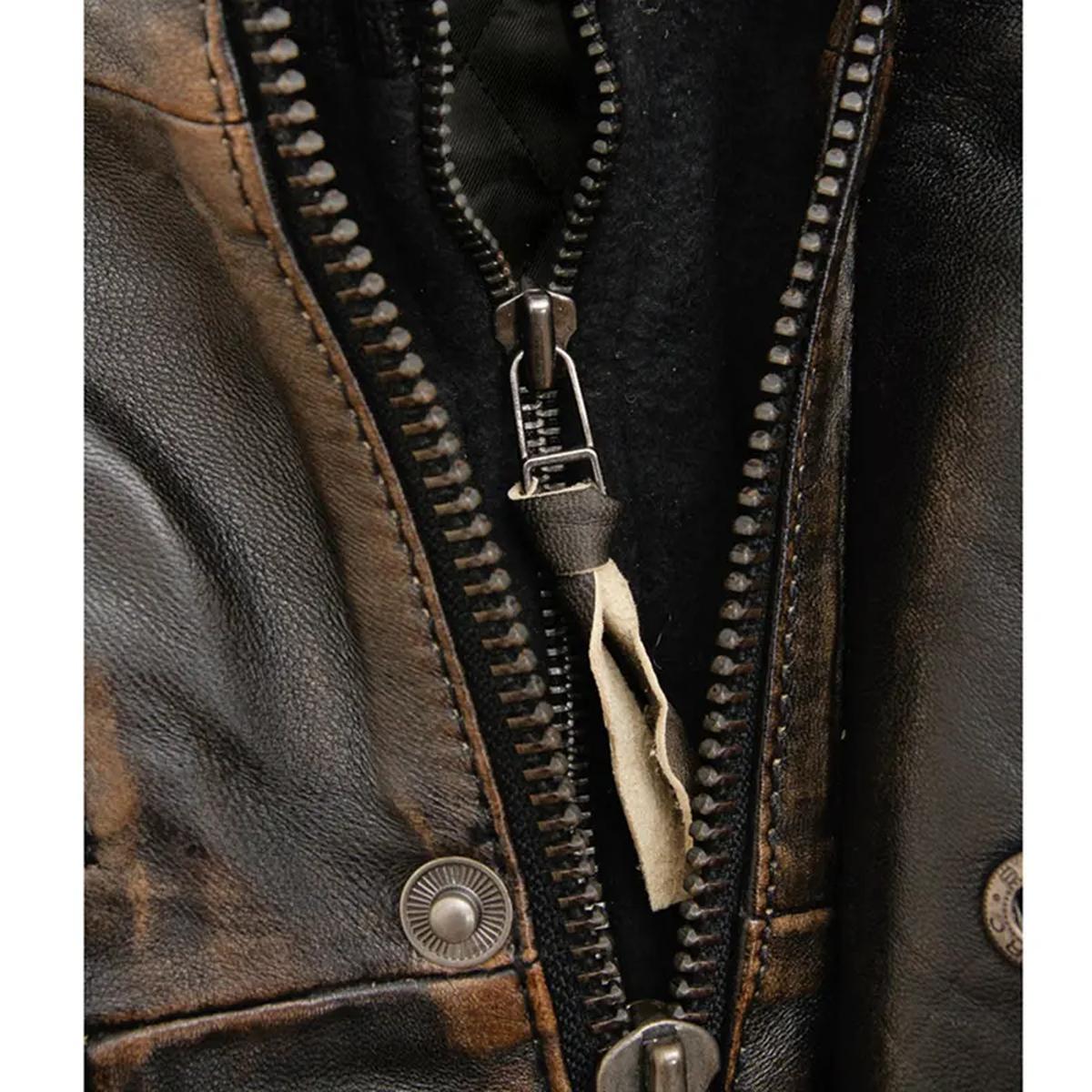 Giacca da motociclista in pelle marrone anticata da uomo, modello Café Racer