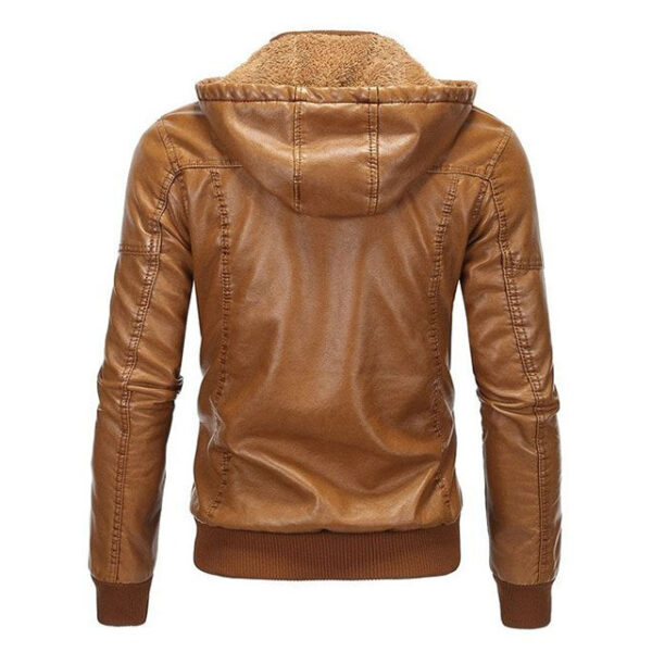 Giacca in pelle da motociclista vintage con cappuccio da uomo
