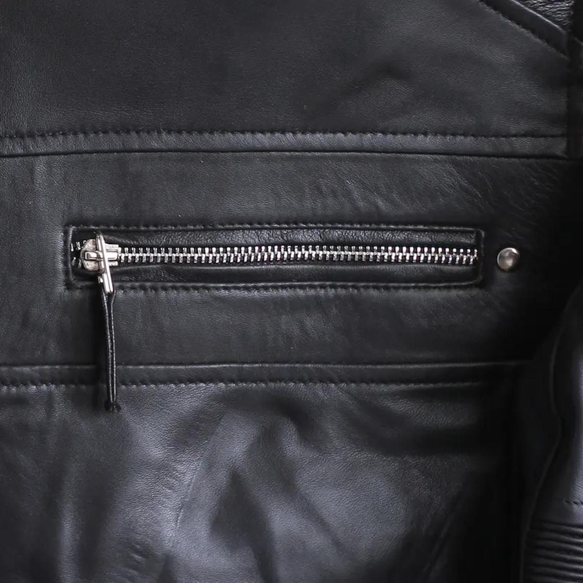 Giacca da motociclista in pelle nera classica da uomo, modello Cafe Racer