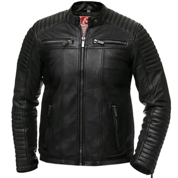 Giacca da motociclista vintage retrò da uomo in vera pelle, nera