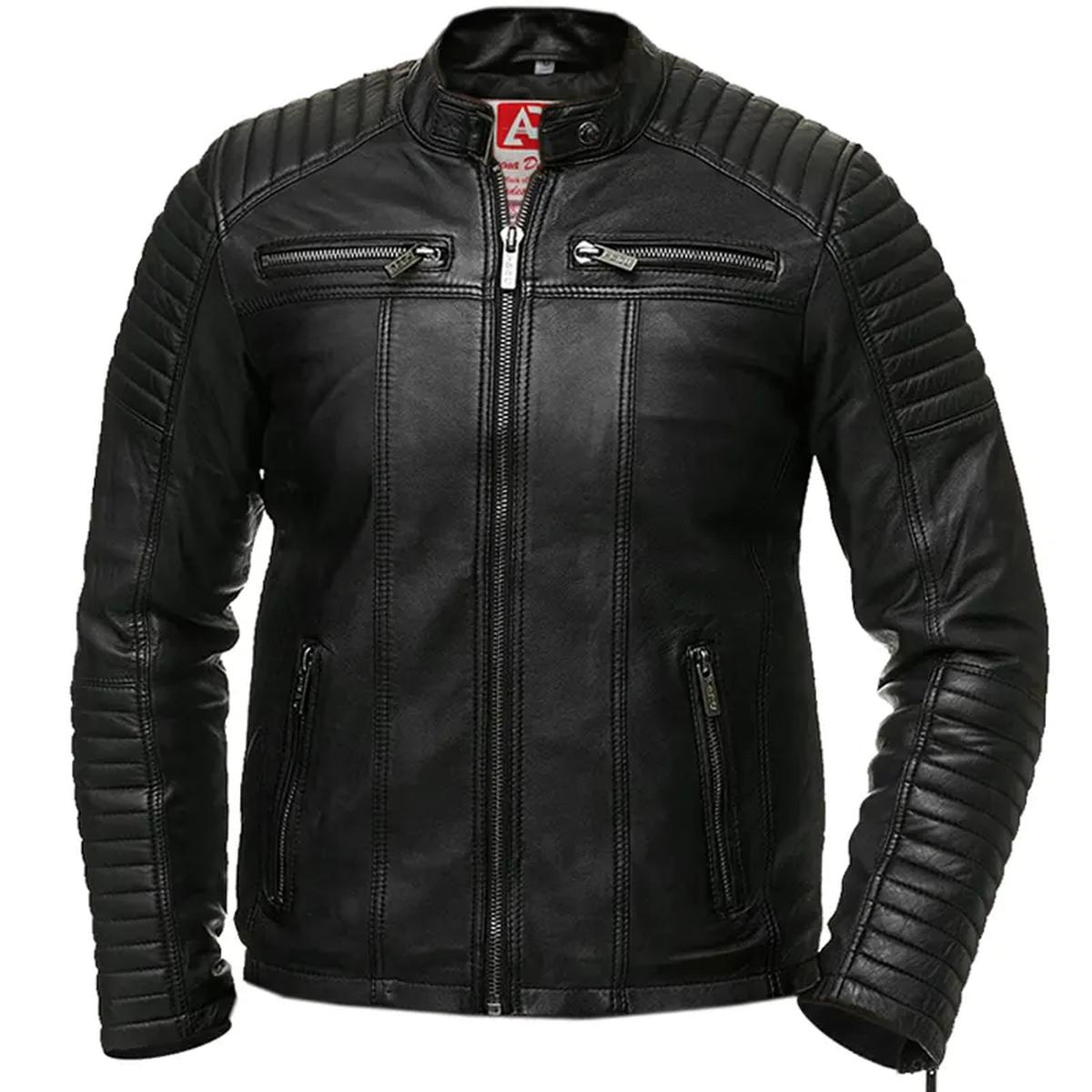 Giacca da motociclista vintage retrò da uomo in vera pelle, nera