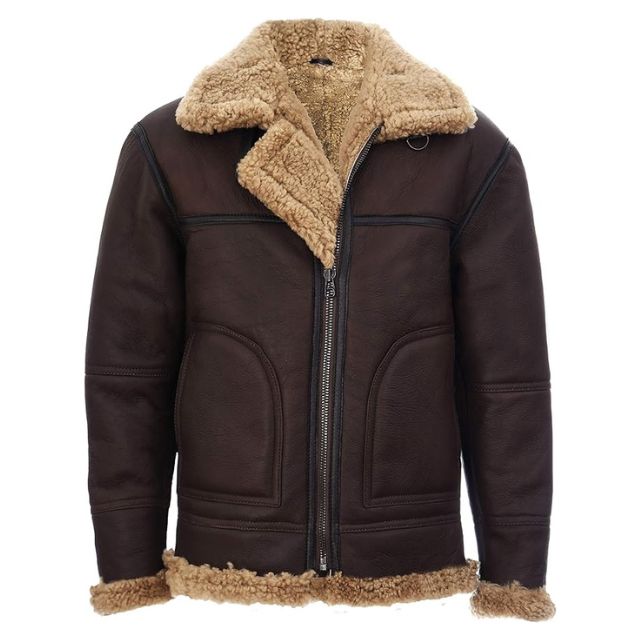 Giacca da aviatore in pelle di pecora B3 color cioccolato da uomo