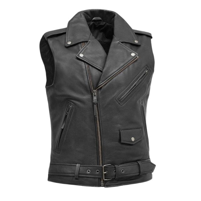 Gilet in pelle da motociclista da uomo