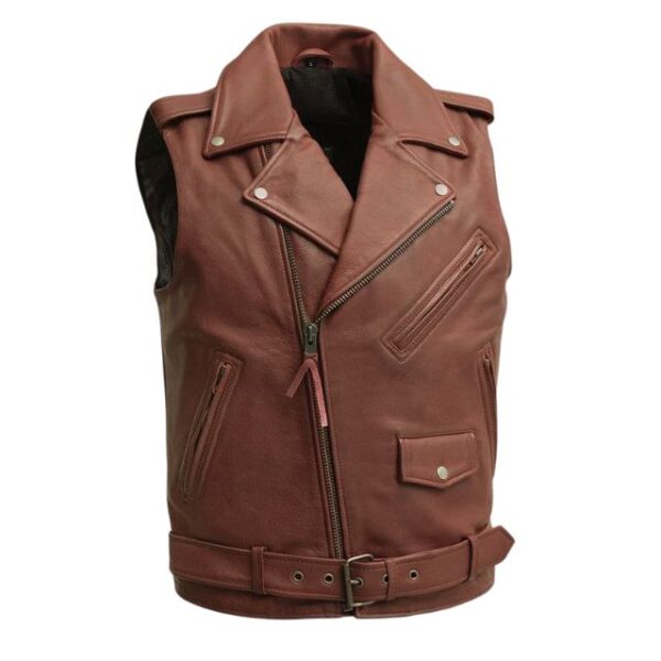 Gilet in pelle da motociclista da uomo