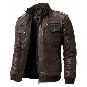 Nuova giacca da motociclista in pelle marrone da uomo, modello Cafe Racer
