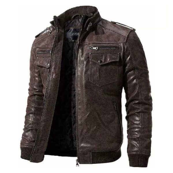 Nuova giacca da motociclista in pelle marrone da uomo, modello Cafe Racer