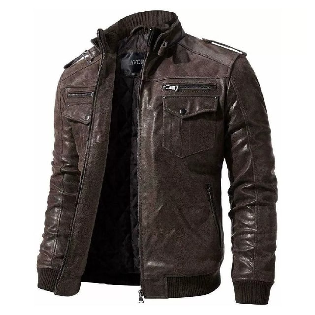 Nuova giacca da motociclista in pelle marrone da uomo, modello Cafe Racer