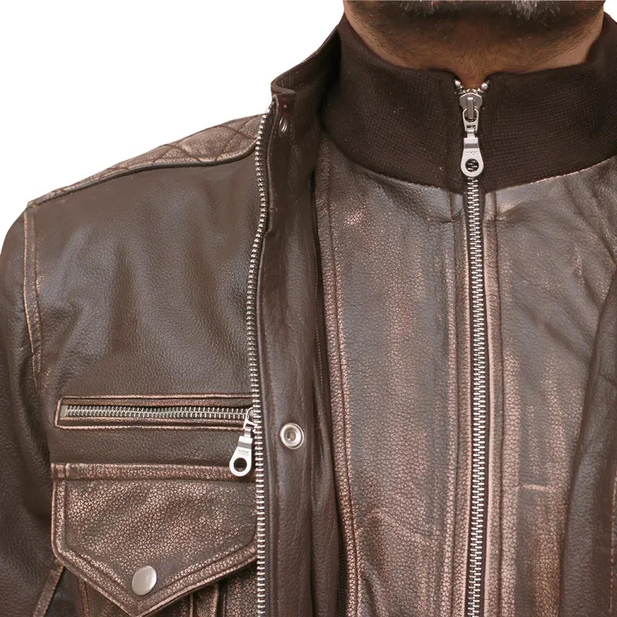 Giacca da motociclista da uomo in vera pelle marrone, stile Cafe Moto Racer