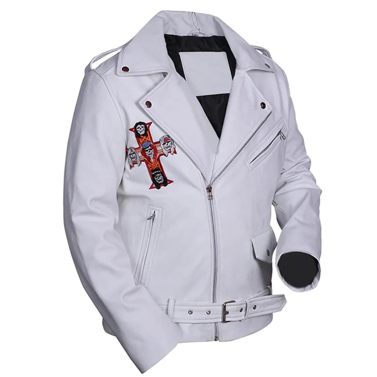 Giacca da motociclista in pelle bianca dei Guns N Roses