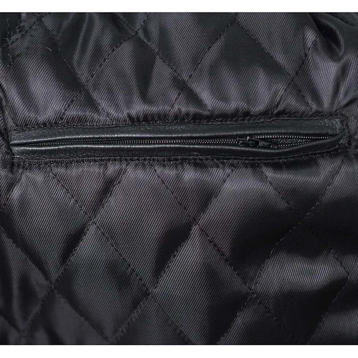 Giacca da motociclista in pelle con design a diamante nero da uomo