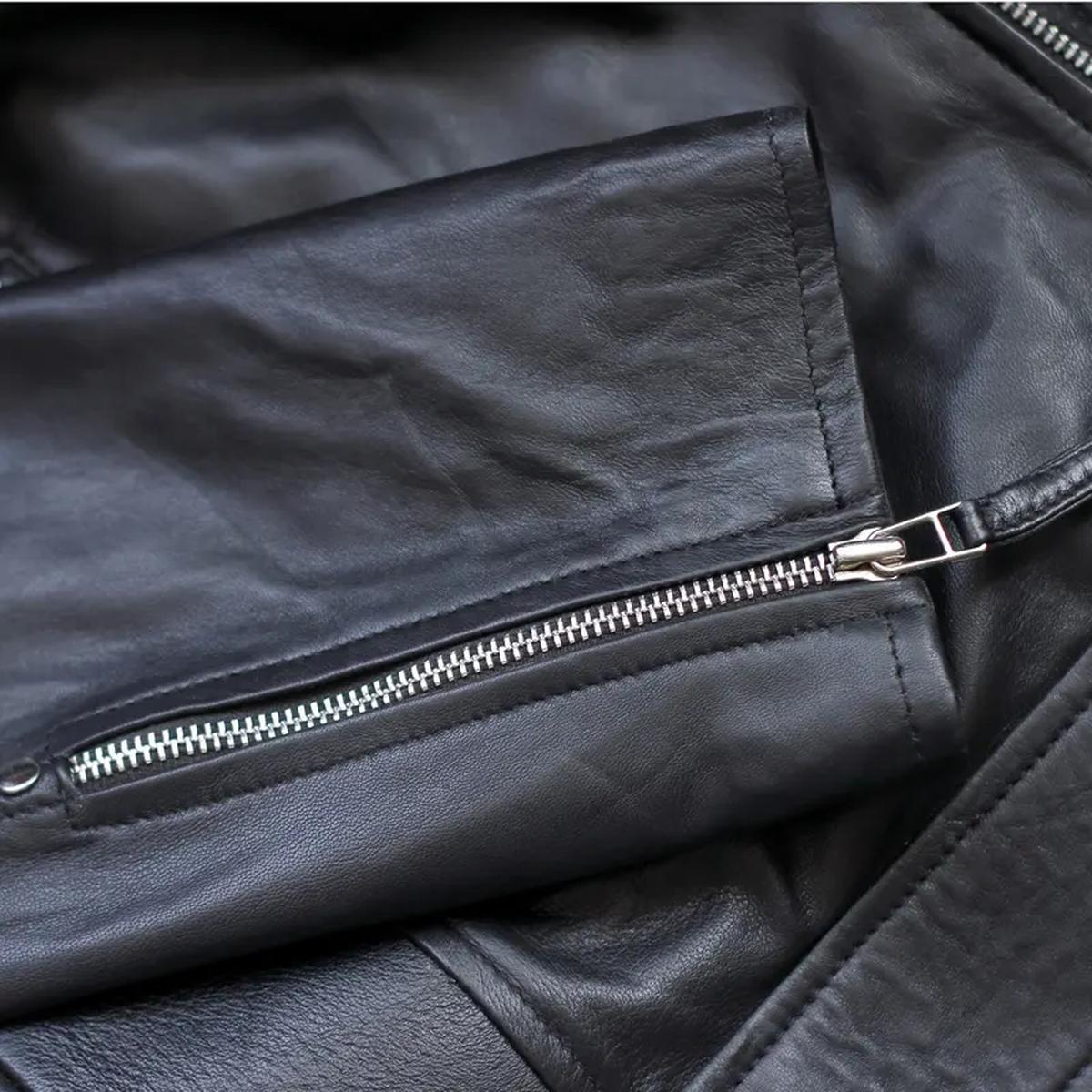 Giacca da motociclista in pelle nera classica da uomo, modello Cafe Racer