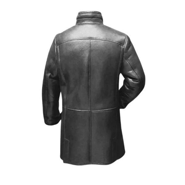 Cappotto lungo in pelle di pecora nera di Ralph per uomo