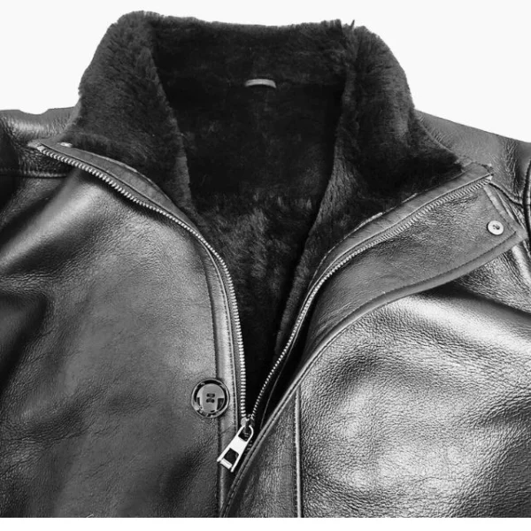 Cappotto lungo in pelle di pecora nera di Ralph per uomo