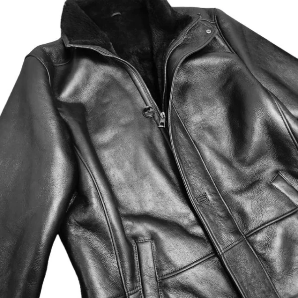 Cappotto lungo in pelle di pecora nera di Ralph per uomo