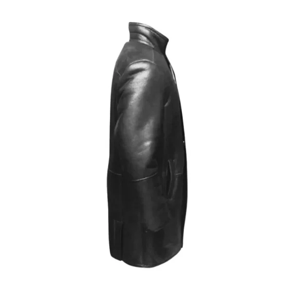 Cappotto lungo in pelle di pecora nera di Ralph per uomo