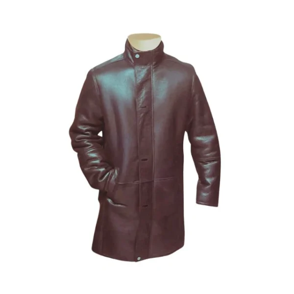 Cappotto lungo in pelle di pecora nera di Ralph per uomo