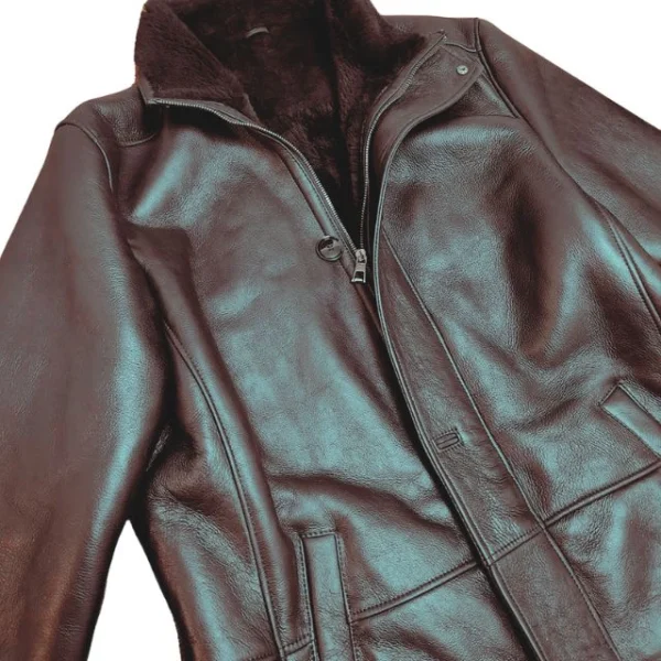 Cappotto lungo in pelle di pecora nera di Ralph per uomo