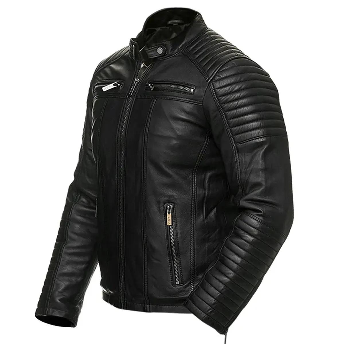 Giacca da motociclista vintage retrò da uomo in vera pelle, nera