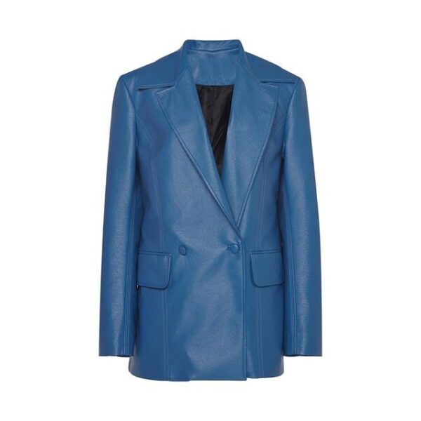 Blazer doppiopetto in pelle con bottoni blu intenso