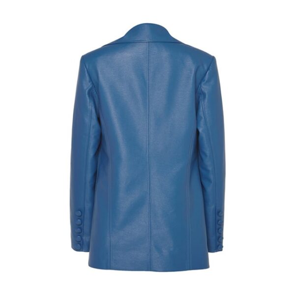 Blazer doppiopetto in pelle con bottoni blu intenso