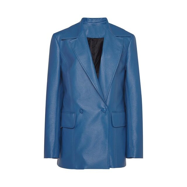 Blazer doppiopetto in pelle con bottoni blu intenso