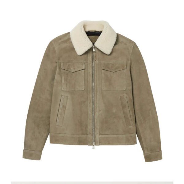 Giacca da camionista in pelle scamosciata con finiture in shearling