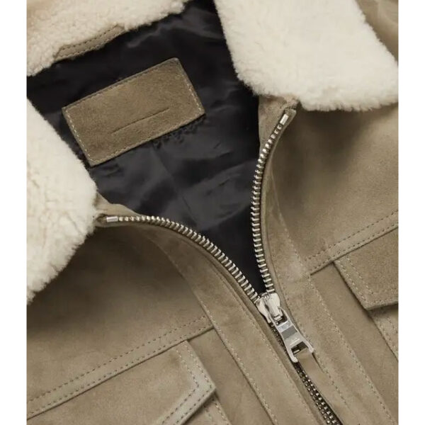 Giacca da camionista in pelle scamosciata con finiture in shearling