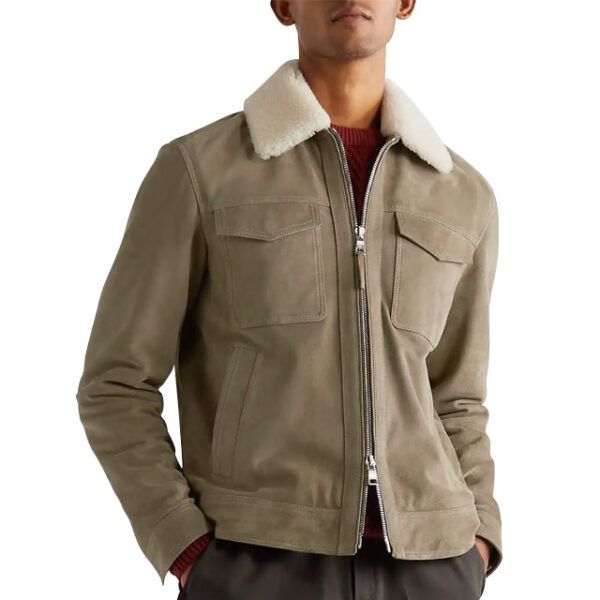 Giacca da camionista in pelle scamosciata con finiture in shearling