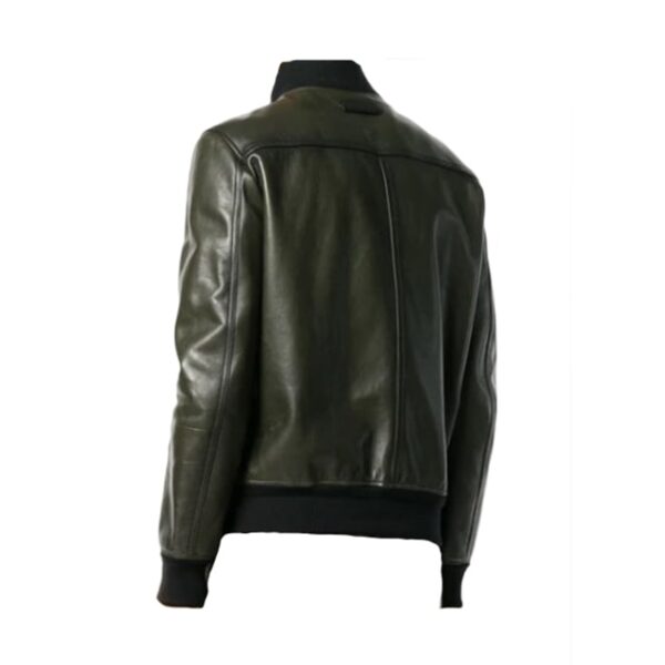 Semplice giacca in pelle verde bomber