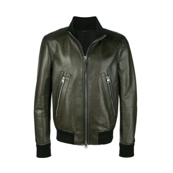 Semplice giacca in pelle verde bomber
