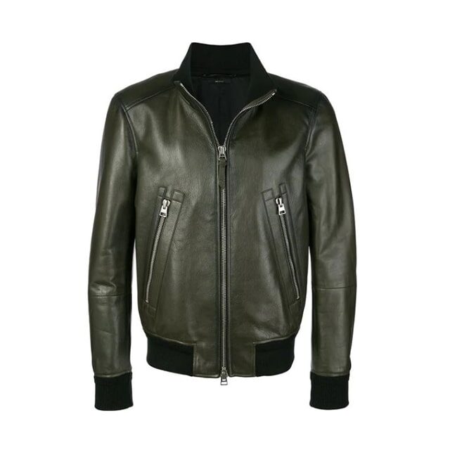 Semplice giacca in pelle verde bomber