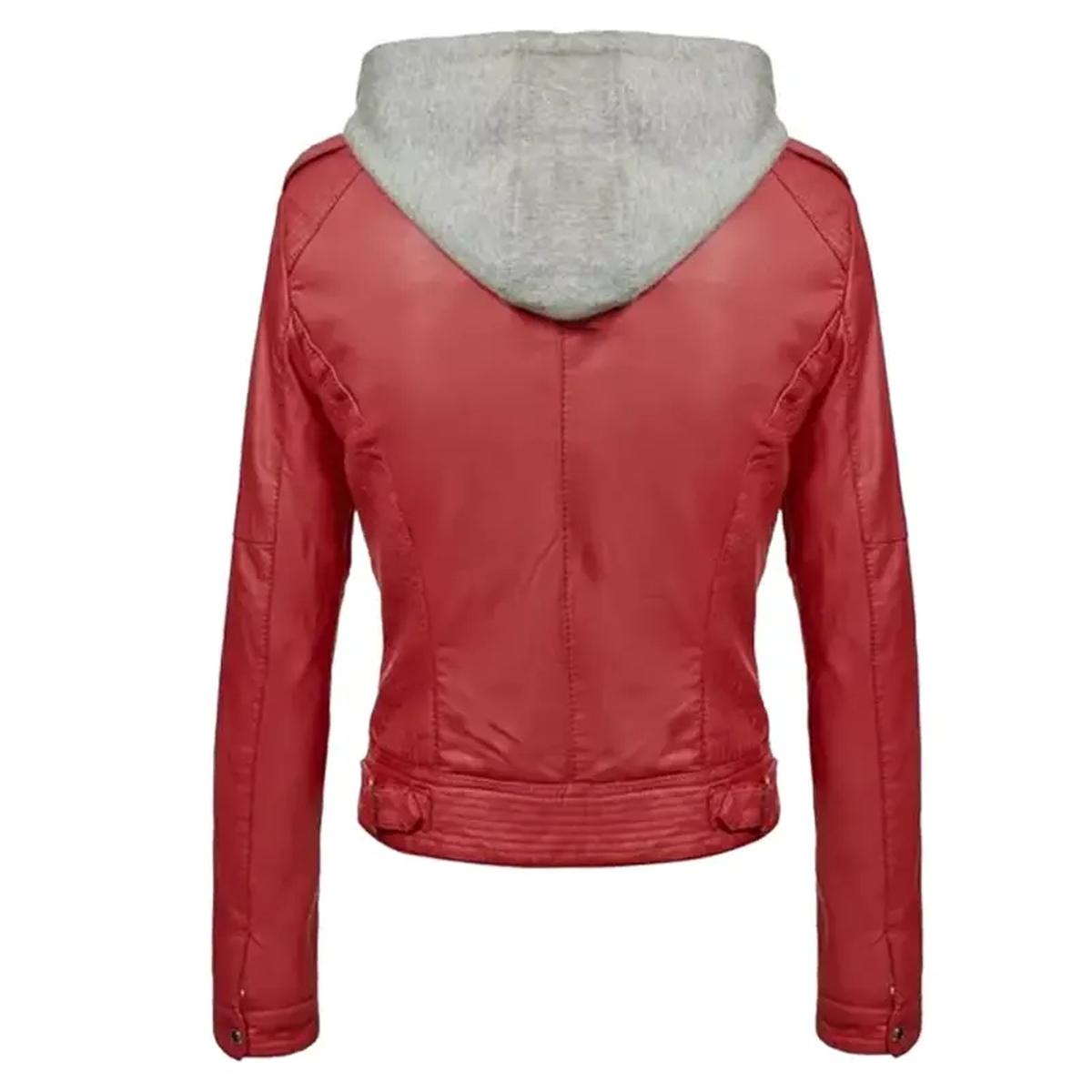 Giacca in pelle con cappuccio slim fit da donna