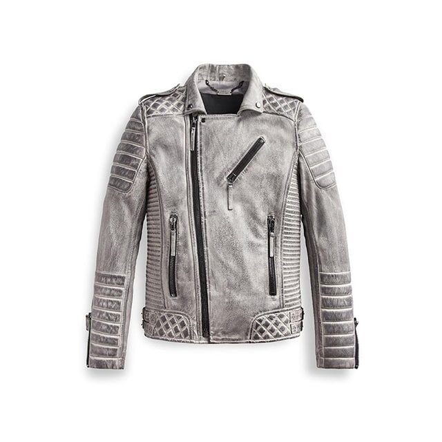 Giacca da uomo in pelle di design grigio fumo effetto invecchiato