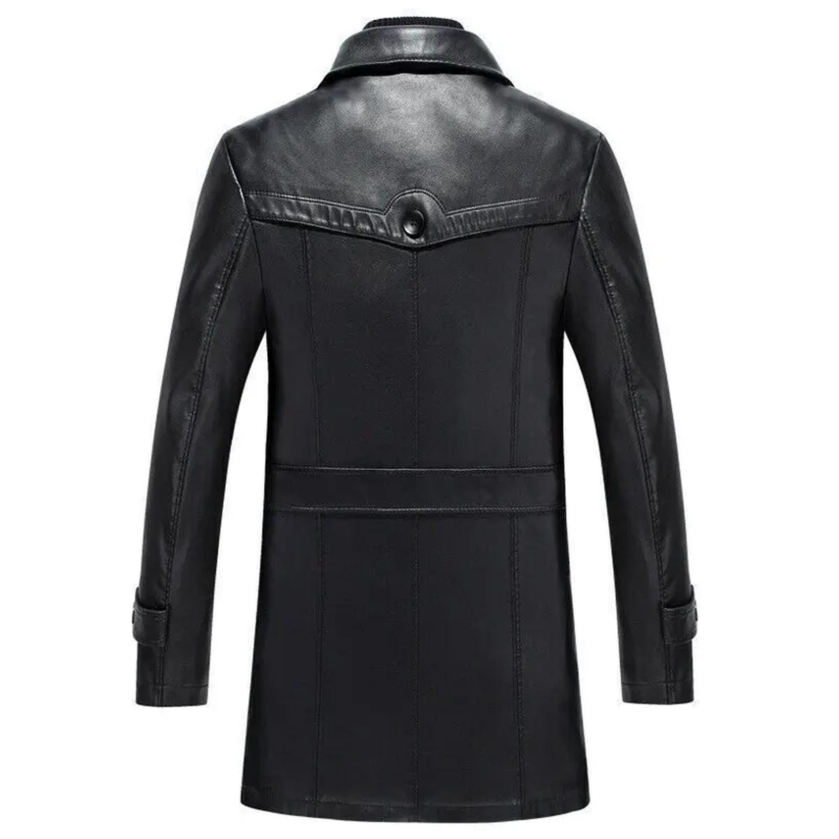 Elegante soprabito in pelle nera da motociclista