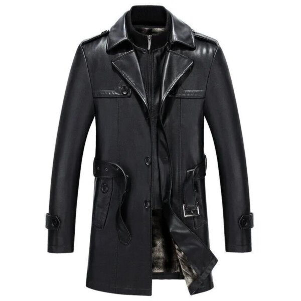 Elegante soprabito in pelle nera da motociclista