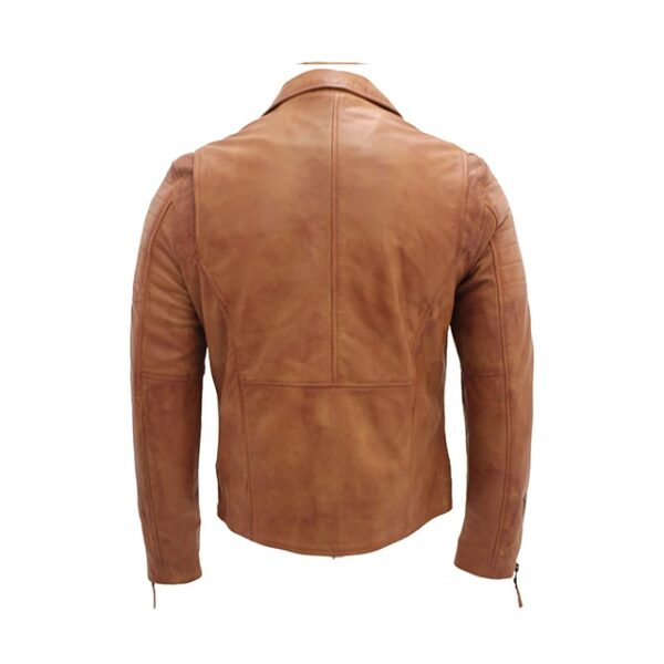 Giacca da motociclista in pelle di pecora marrone da uomo in stile Racer