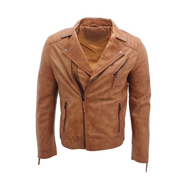 Giacca da motociclista in pelle di pecora marrone da uomo in stile Racer