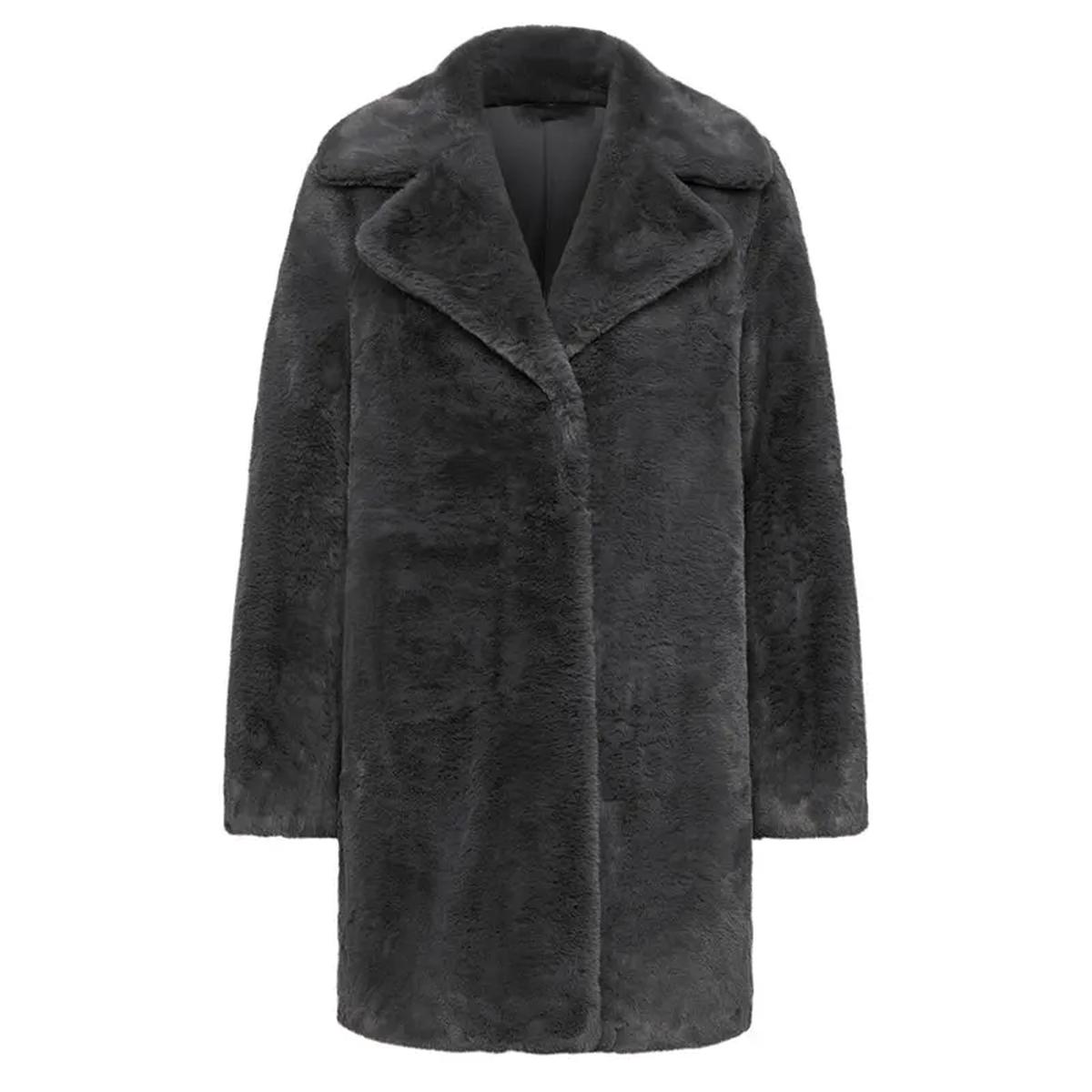 Cappotto alto in pelliccia sintetica grigio scuro