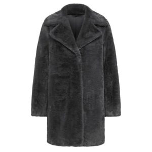 Cappotto alto in pelliccia sintetica grigio scuro