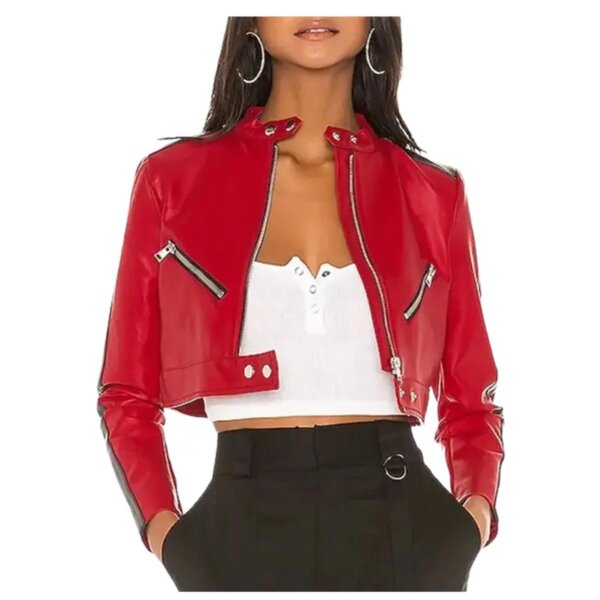 Giacca da donna in pelle di pecora rossa corta